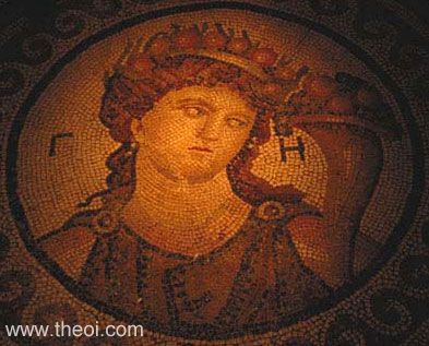 Gaea holding Cornucopia | Greco-Roman mosaic from Antioch C2nd-3rd A.D. | Hatay Archaeology Museum, Antakya