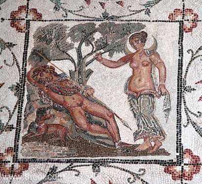 Selene and sleeping Endymion | Greco-Roman mosaic | Bardo National Museum, Tunis