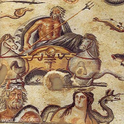 Poseidon, Oceanus and Tethys | Greco-Roman mosaic from Zeugma C1st-2nd A.D. | Gaziantep Museum