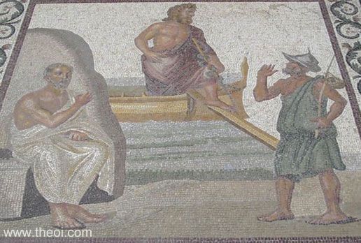 Asclepius arriving at Cos | Greco-Roman mosaic C2nd A.D. | Archaeological Museum of Kos