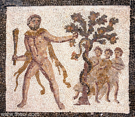 Heracles, the Hesperides and the Hesperian Dragon | Greco-Roman mosaic C3rd A.D. | National Archaeological Museum of Spain