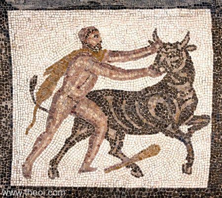 Heracles and the Cretan Bull | Greco-Roman mosaic from Llíria C3rd A.D. | National Archaeological Museum of Spain