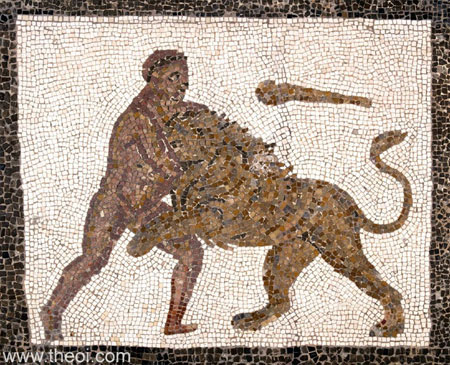 Heracles and the Nemean Lion | Greco-Roman mosaic from Llíria C3rd A.D. | National Archaeological Museum of Spain