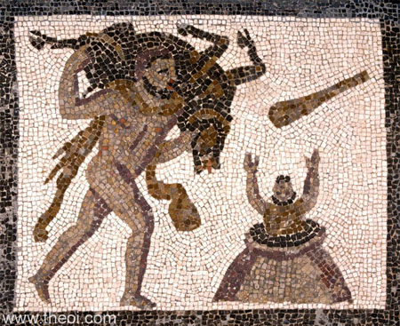 Heracles, the Erymanthian Boar and Eurystheus | Greco-Roman mosaic from Llíria C3rd A.D. | National Archaeological Museum of Spain