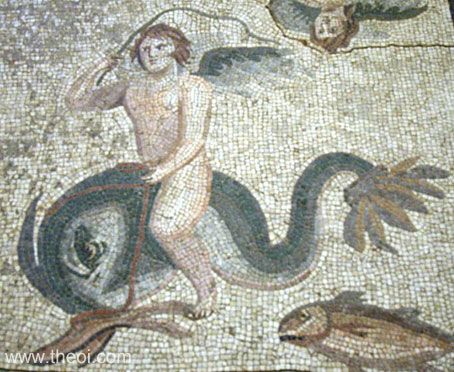 Eros-Cupid riding dolphin | Greco-Roman mosaic from Zeugma | Gaziantep Museum