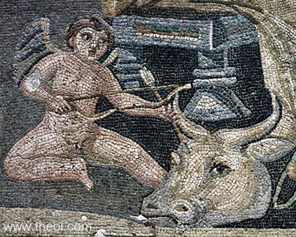 Eros and the head of the wooden cow | Greco-Roman mosaic from Zeugma A.D. | Gaziantep Museum