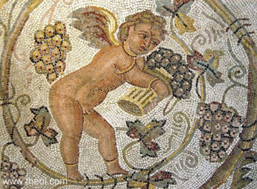 Eros picking grapes | Greco-Roman mosaic from Carthage C4th A.D. | Carthage National Museum