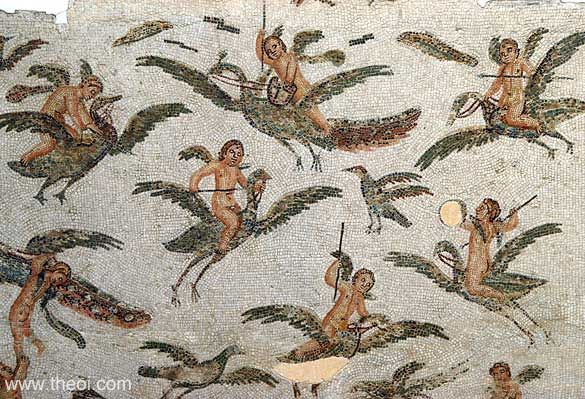 Erotes riding birds | Greco-Roman mosaic from Utica | Bardo National Museum, Tunis