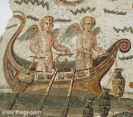 Erotes rowing boat | Greco-Roman mosaic from Utica | Bardo National Museum, Tunis