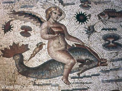 Eros-Cupid Riding Dolphin | Greco-Roman mosaic