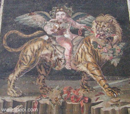 Eros-Cupid riding tiger | Greco-Roman mosaic | Naples National Archaeological Museum