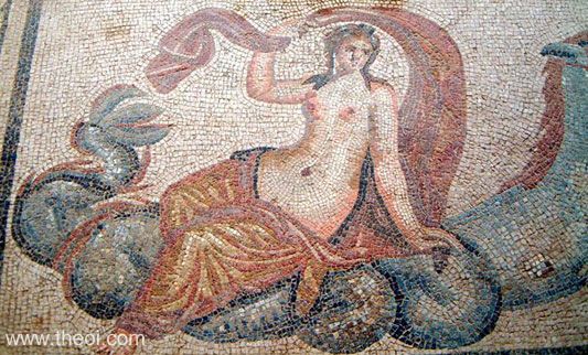 Sea-Nymph riding Hippocamp | Greco-Roman mosaic from Ephesus | Ephesus Archaeological Museum, Seljuk