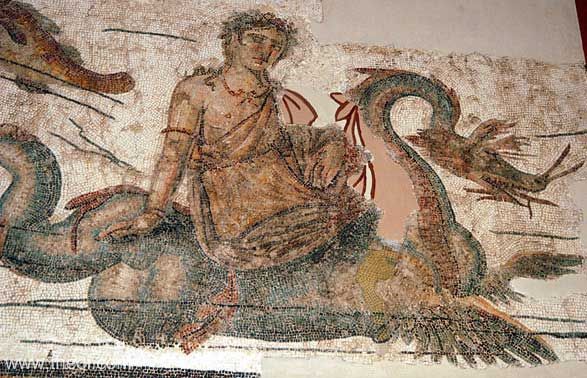 Nereid riding Sea-Monster | Greco-Roman mosaic from Carthage C3rd A.D. | Bardo Museum, Tunis