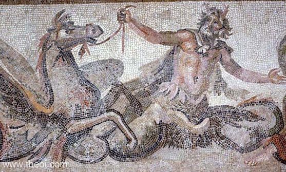 Triton and Hippocamp | Greco-Roman mosaic from Antioch C2nd-3rd A.D. | Hatay Archeology Museum, Antakya