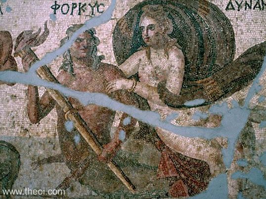 Sea-god Phorcys and Nereid Dynamene | Greco-Roman mosaic from Antioch C4th A.D. | Hatay Archeology Museum
