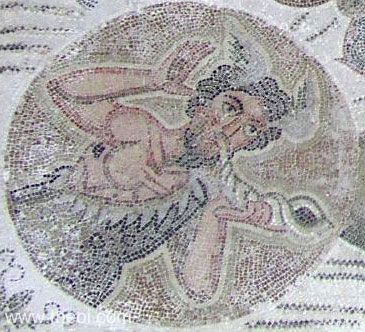 Triton with conch-shell trumpet | Greco-Roman mosaic | Bardo National Museum, Tunis
