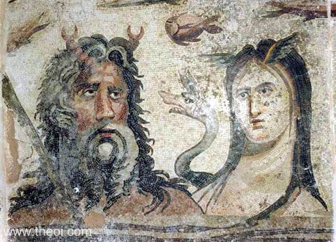 Oceanus and Tethys | Greco-Roman mosaic from Zeugma C2nd A.D. | Gaziantep Museum