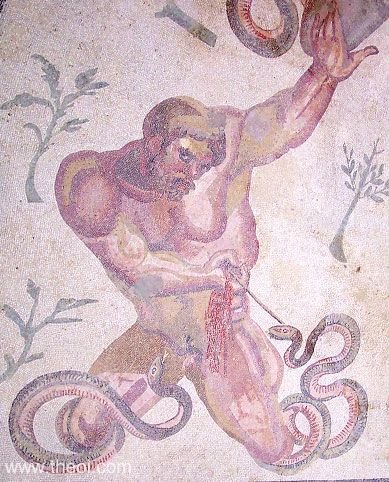 Serpent-footed Gigante | Greco-Roman mosaic C3rd A.D. | Villa Romana del Casale, Piazza Amerina