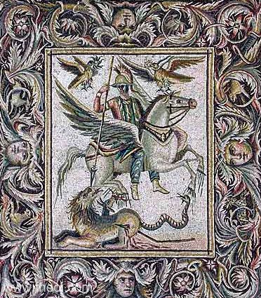 Bellerophon, Pegasus and the Chimera | Greco-Roman mosaic from Palmyra C3rd A.D.