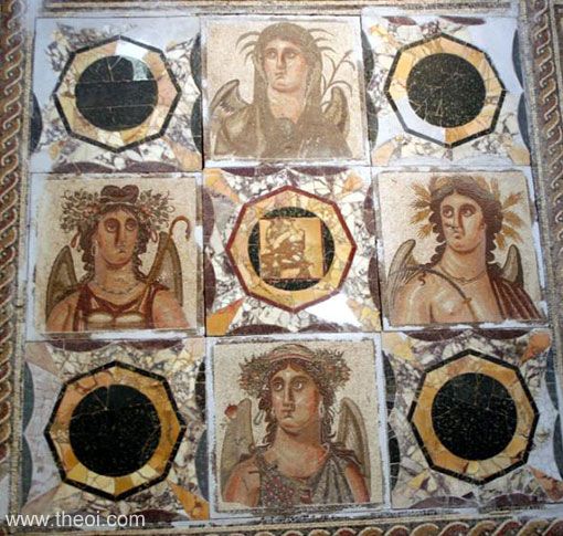 Horae of the four seasons | Greco-Roman mosaic A.D. | Red Castle Museum, Tripoli