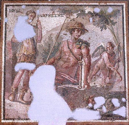 Echo, Narcissus and Anteros | Greco-Roman mosaic from Daphne C3rd A.D. | Hatay Archaeology Museum, Antakya
