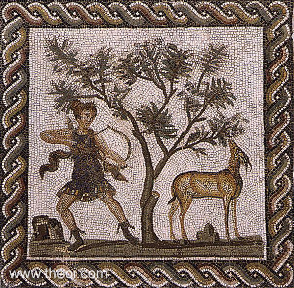 Artemis hunting deer | Greco-Roman mosaic from Utica C3rd A.D. | Bardo National Museum, Tunis