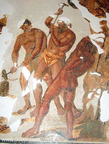 Cyclopes at the forge | Greco-Roman mosaic from Dougga A.D. | Bardo National Museum, Tunis