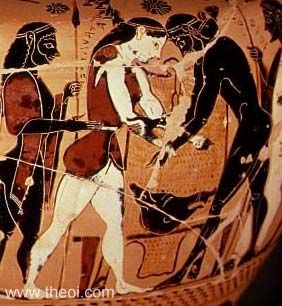 Atalanta wrestling Peleus | Chalcidian black-figure hydria C6th B.C. | Staatliche Antikensammlungen, Munich